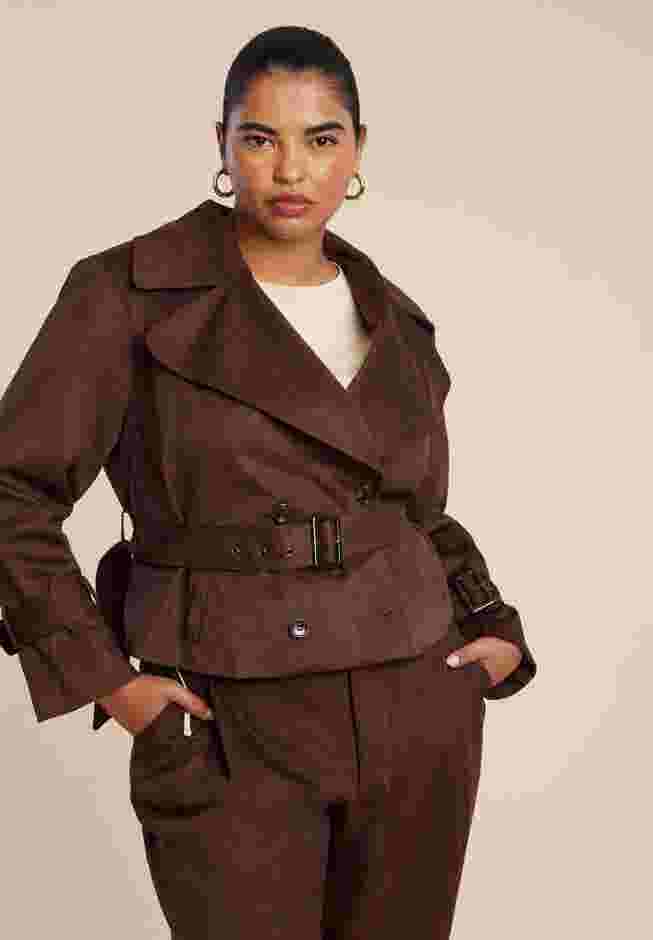 Cropped Faux Suede Trench Jacket image number 0