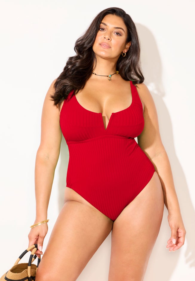 Ribbed V-Wire One Piece Swimsuit image number 1