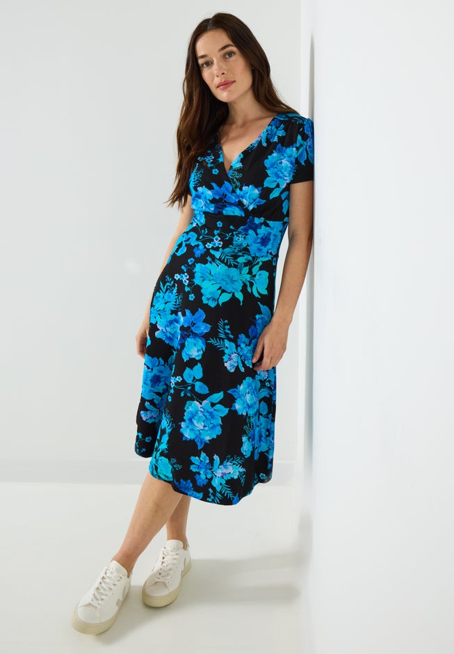 Stretch Knit Faux Wrap Dress image number 4
