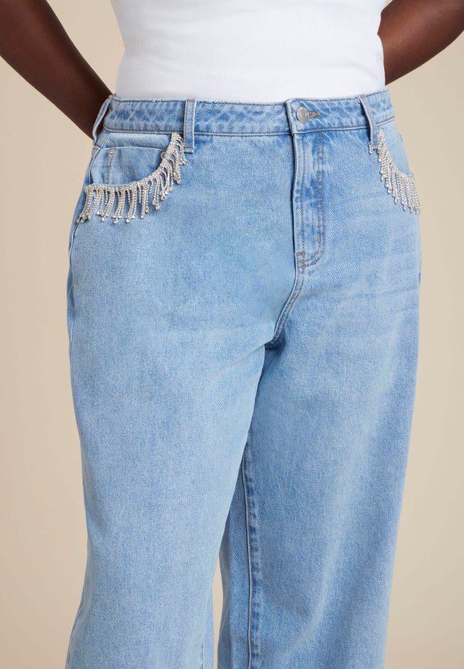 Relaxed Jean With Rhinestone Trim Pocket image number 1