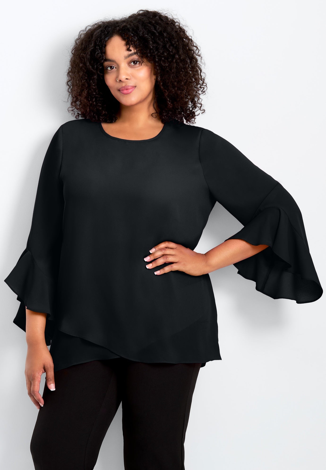 Ruffle Sleeve Tulip Hem Blouse image number 0