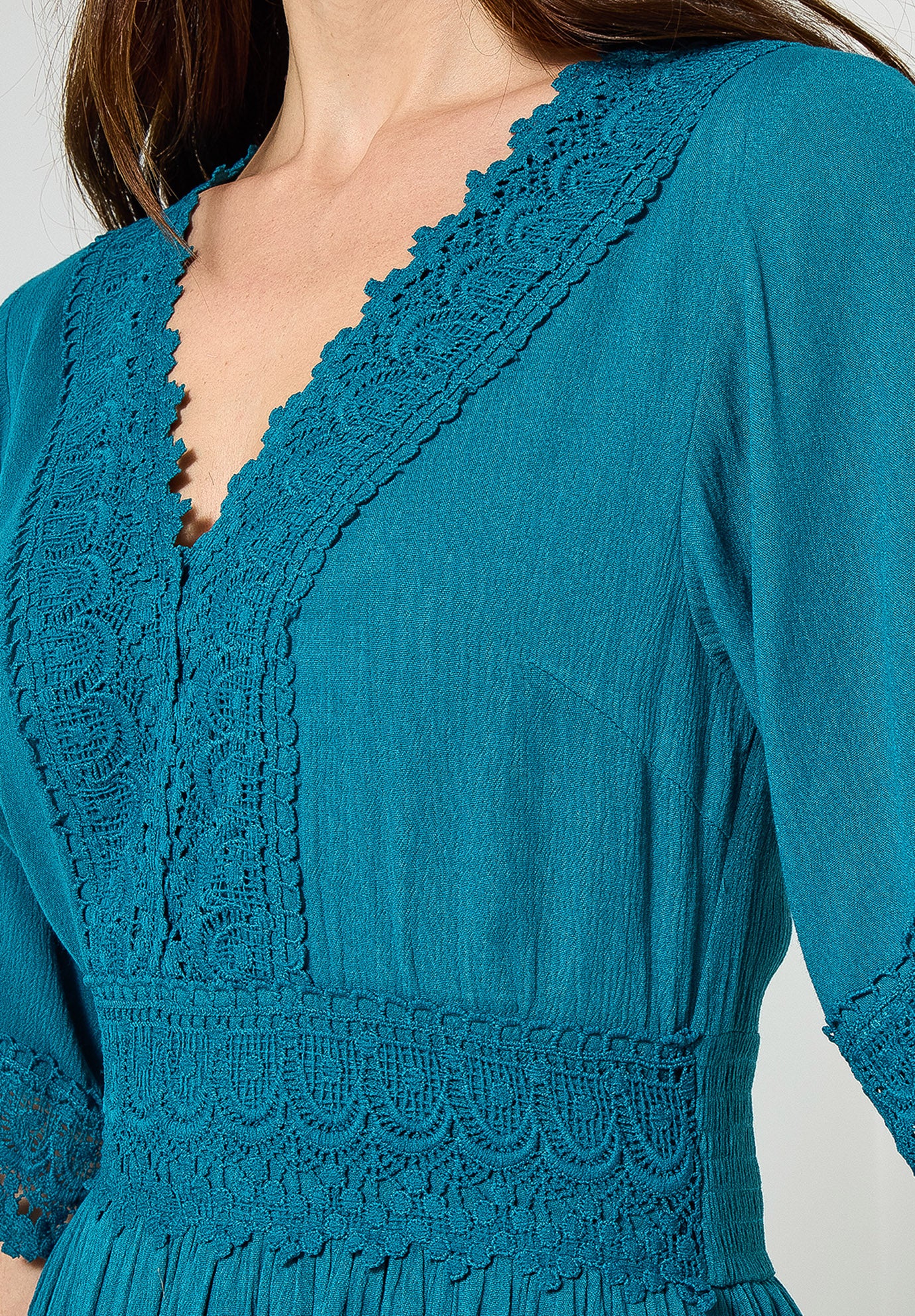 Crochet Trim Boho Midi Dress image number 1
