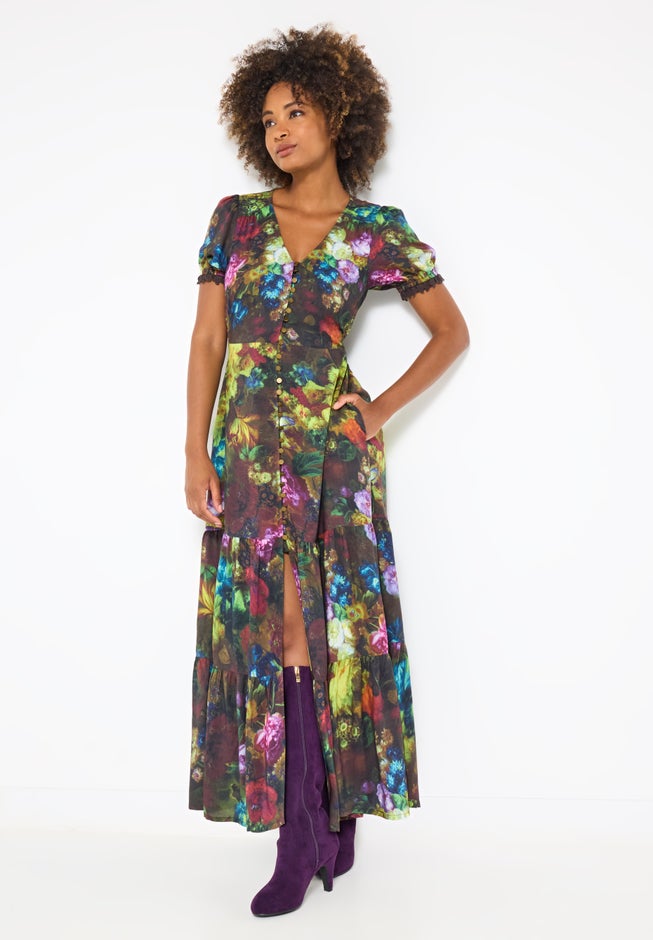 V-Neck Tiered Midi Dress image number 1