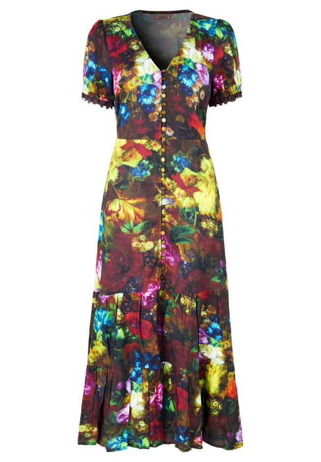 V-Neck Tiered Midi Dress image number 4