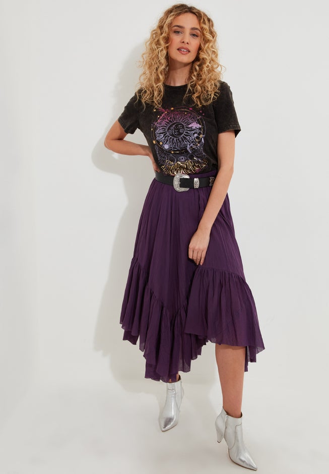 Handkerchief Hem Crinkle Midi Skirt image number 0