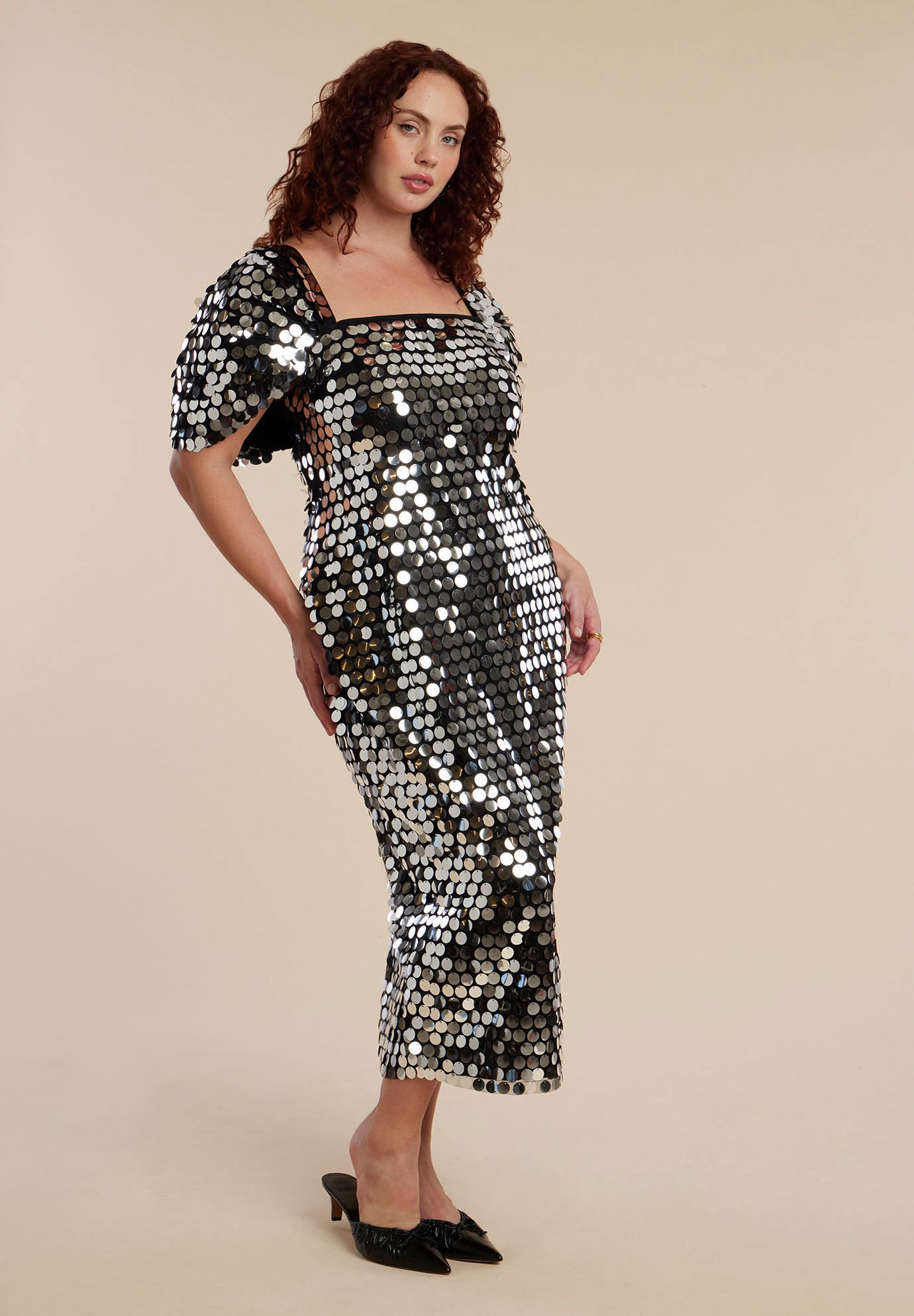 Off The Shoulder Puff Sleeve Paillette Dress image number 0