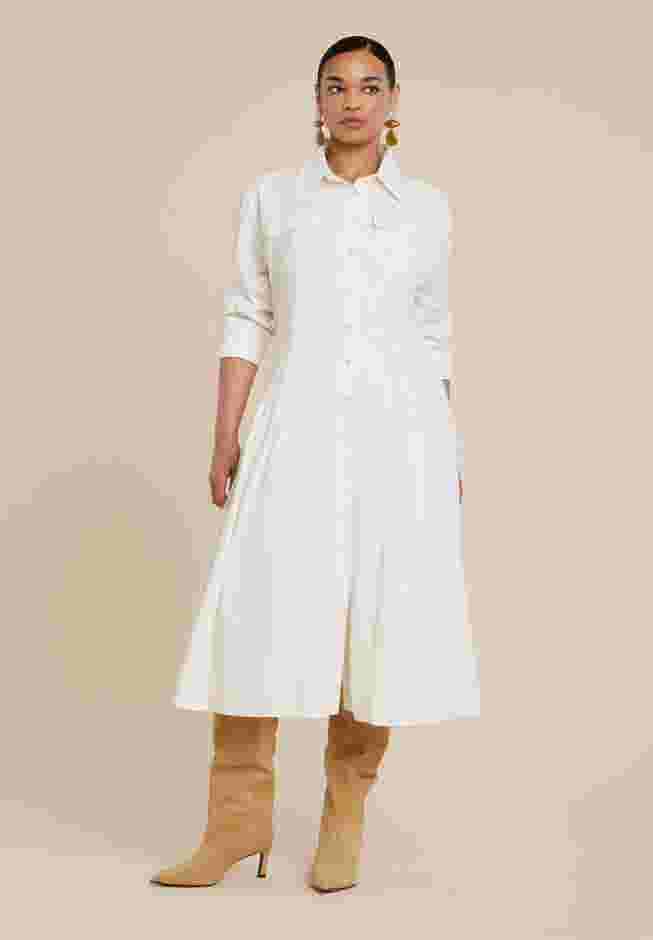 Shirred Godet Flare Poplin Dress image number 0