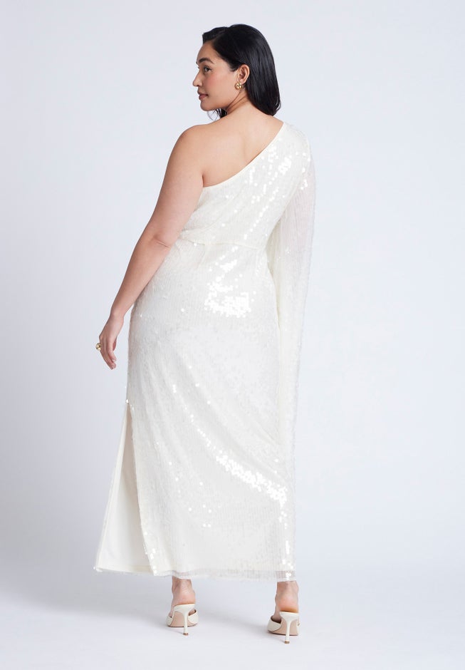 One Shoulder Dramatic Sleeve Sequin Dress image number 1