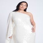  One Shoulder Dramatic Sleeve Sequin Dress image number null