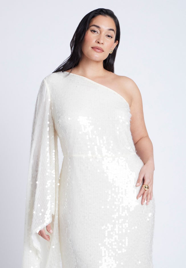 One Shoulder Dramatic Sleeve Sequin Dress image number 2