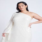  One Shoulder Dramatic Sleeve Sequin Dress image number null