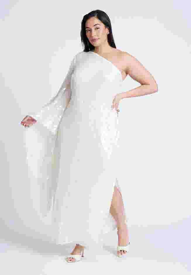 One Shoulder Dramatic Sleeve Sequin Dress image number 0
