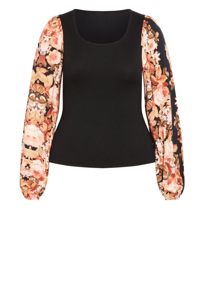 May Contrast Floral Sleeve Sweater image number 3