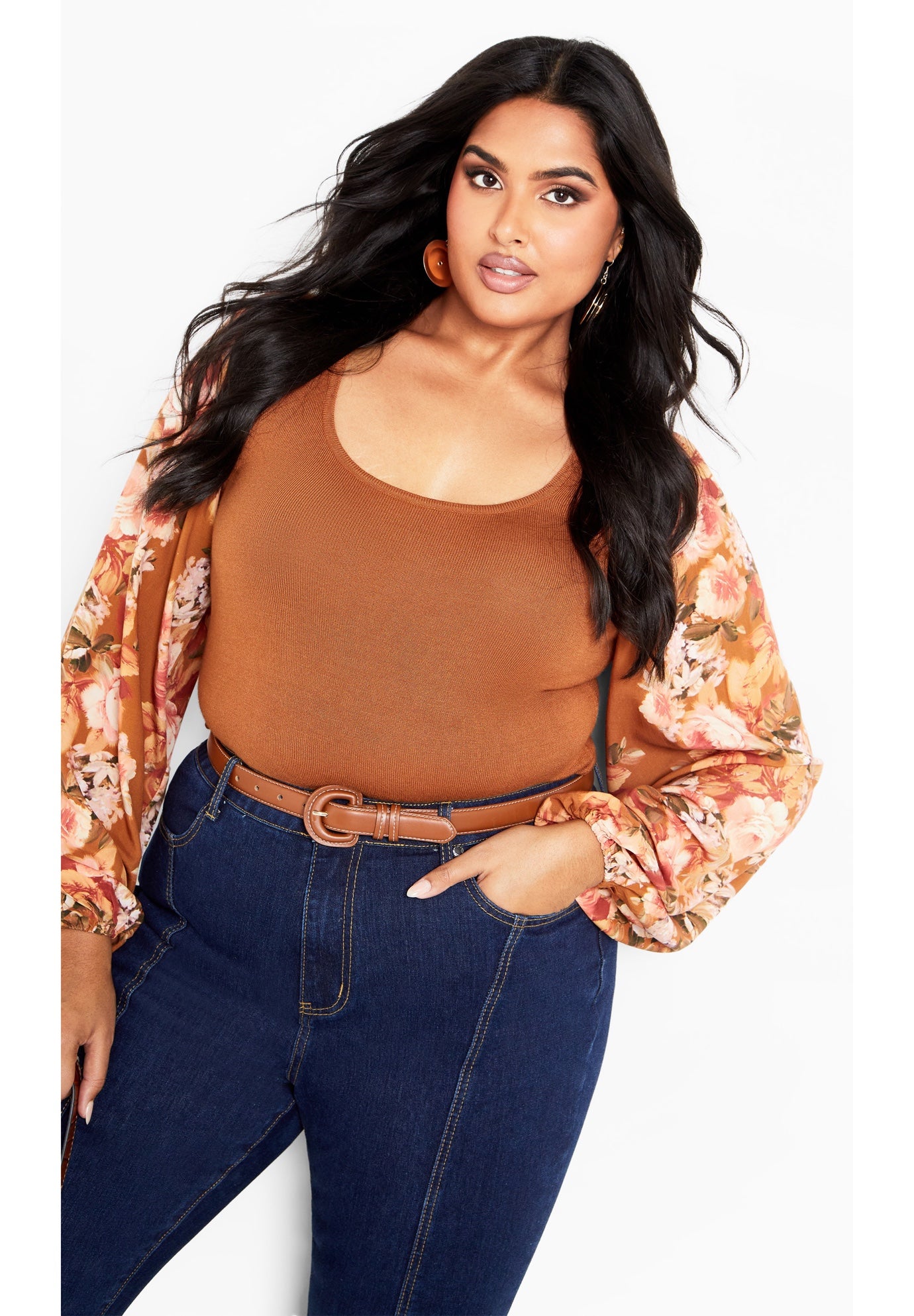 May Contrast Floral Sleeve Sweater image number 0