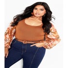 May Contrast Floral Sleeve Sweater image number null