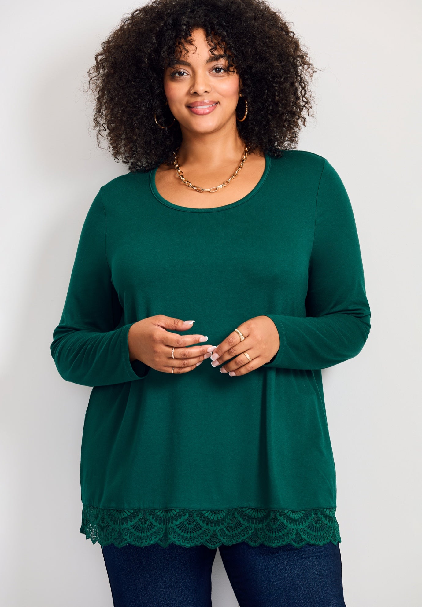 Lace Hem Crewneck Tunic image number 0