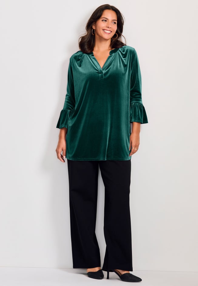 Split Neck Bell Sleeve Top image number 1