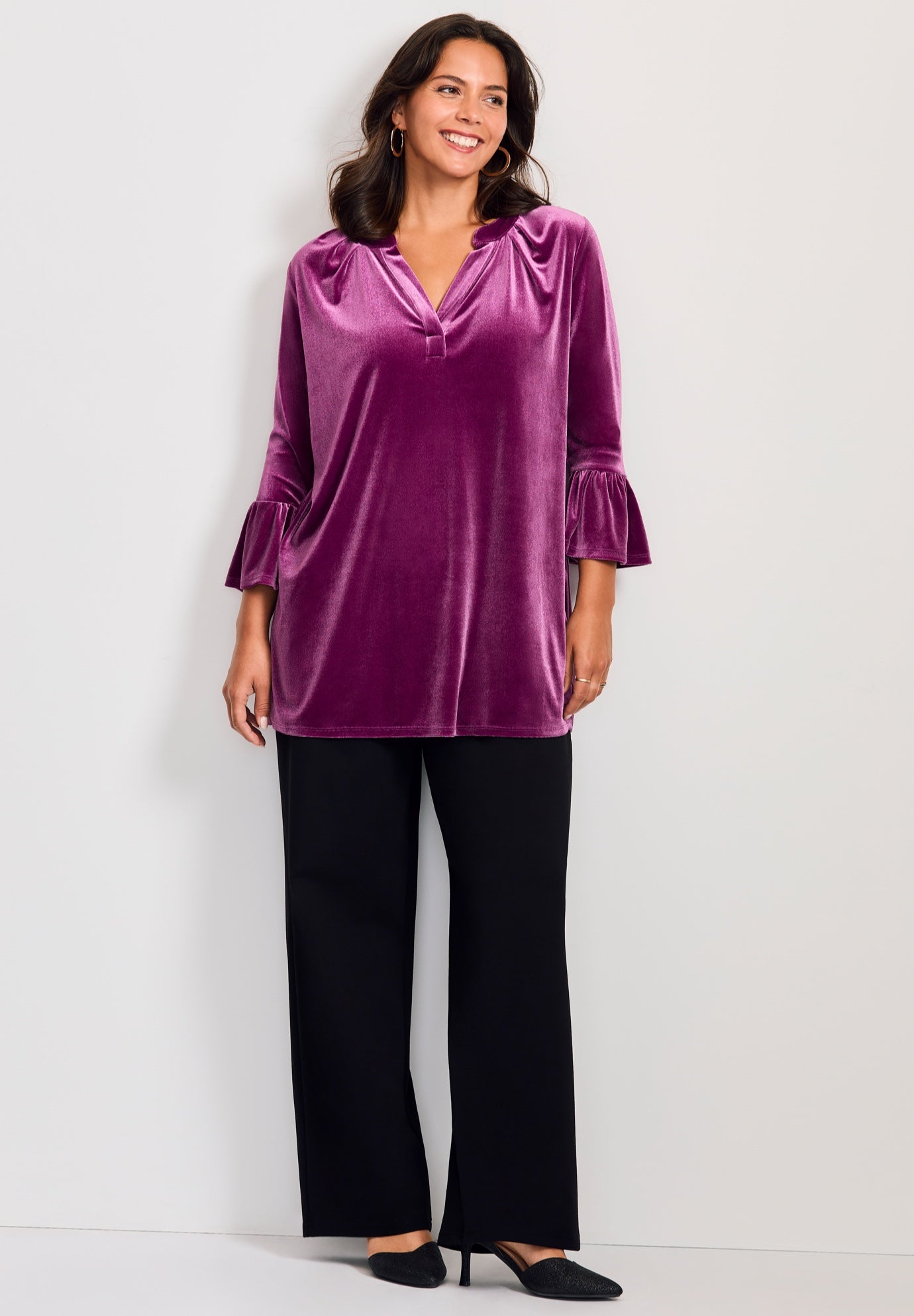 Split Neck Bell Sleeve Top image number 0