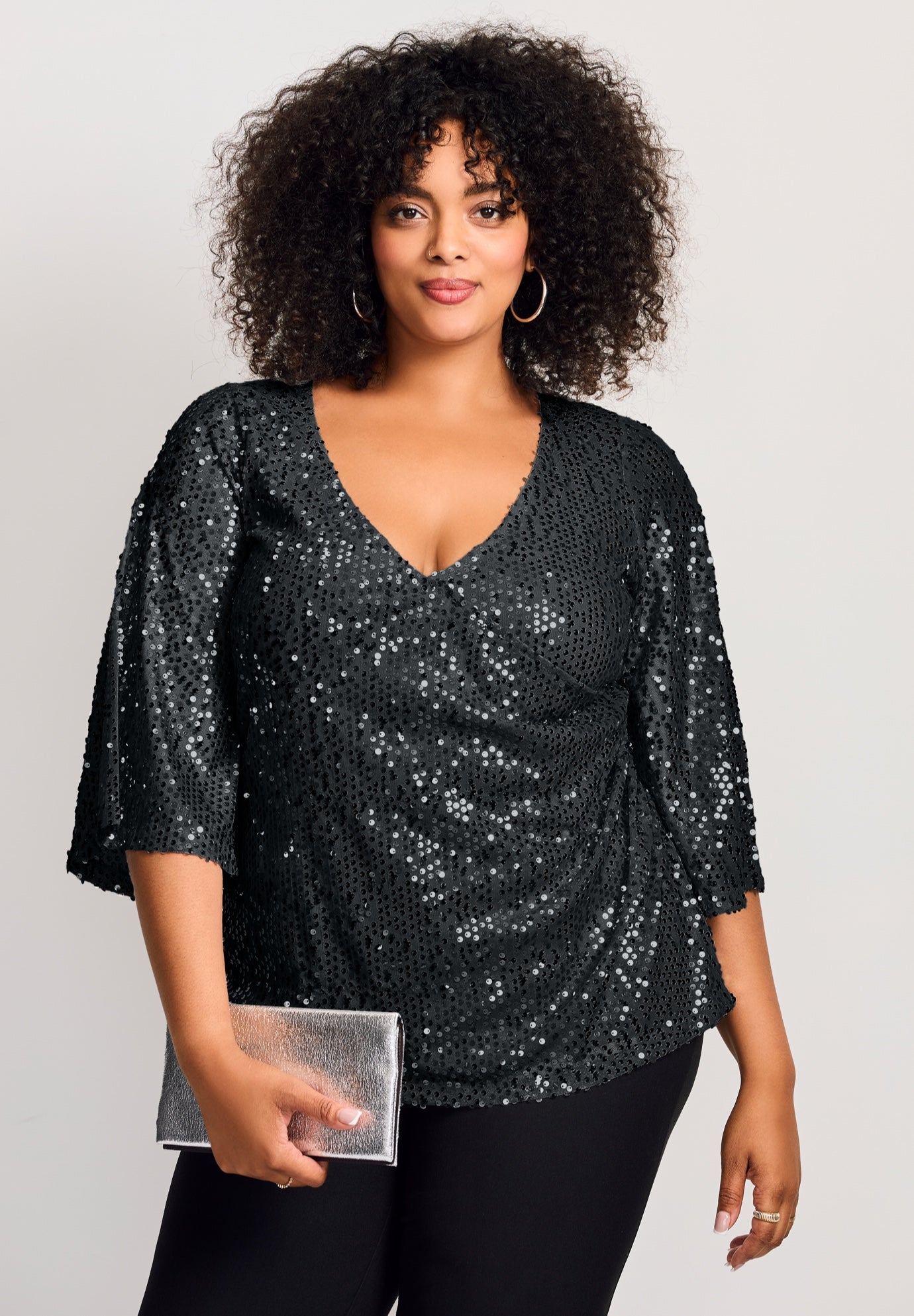 Faux Wrap Sequin Top image number 0