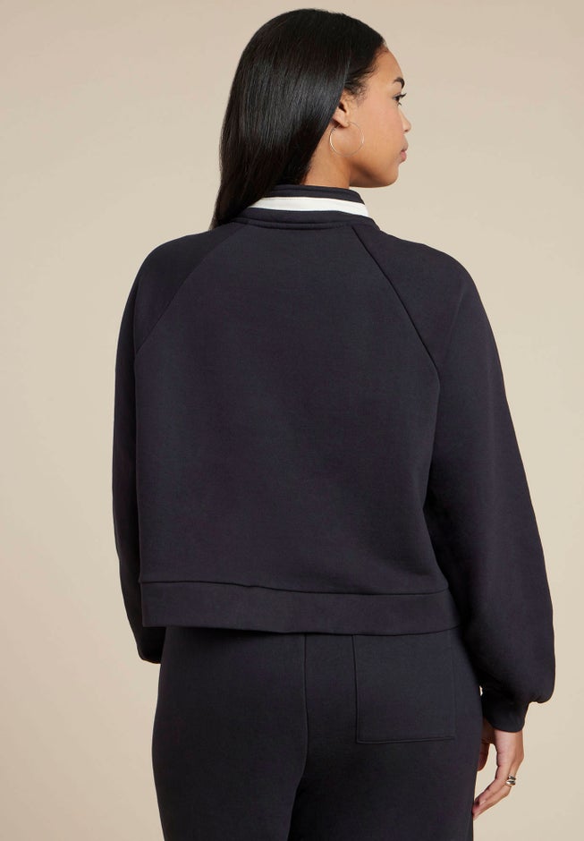 Quarter Zip Stripe Detail Sweatshirt image number 1