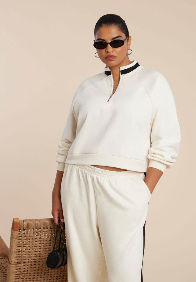 Quarter Zip Stripe Detail Sweatshirt image number 2