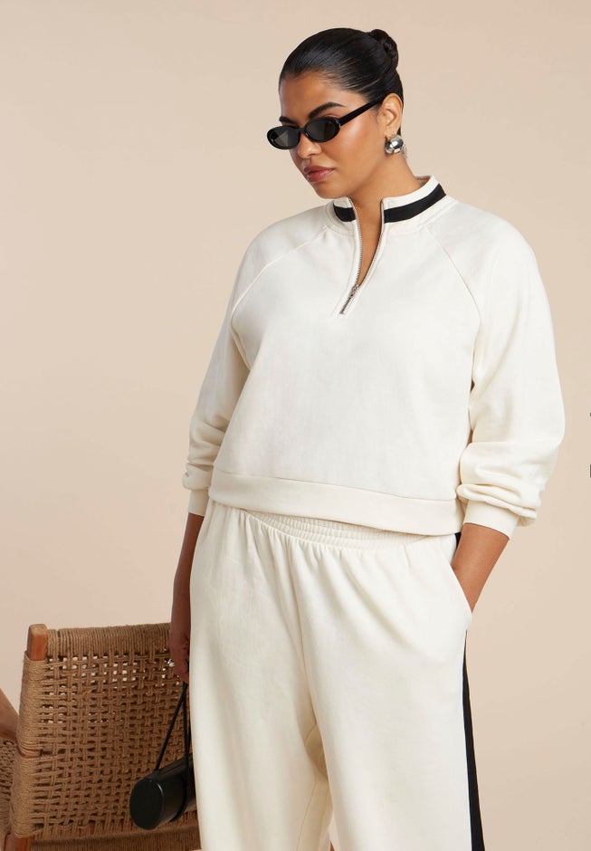 Quarter Zip Stripe Detail Sweatshirt image number 0