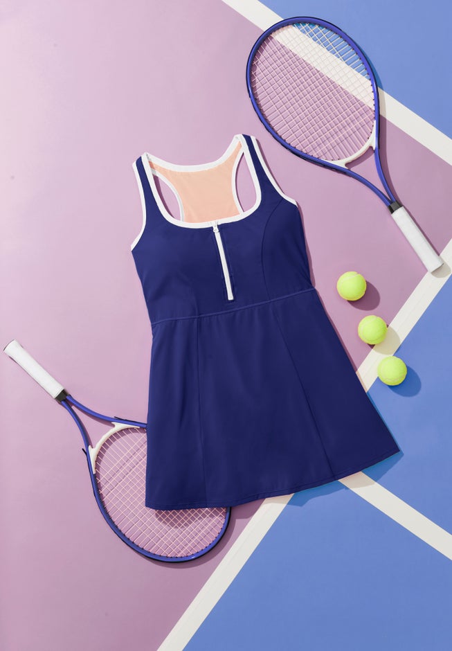 Zip-Front Contrast Trim Swimdress image number 6