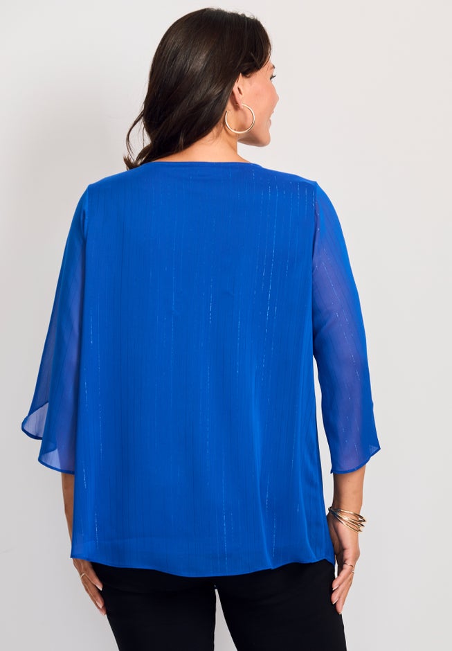 Lurex Stripe Tulip Sleeve Blouse image number 1