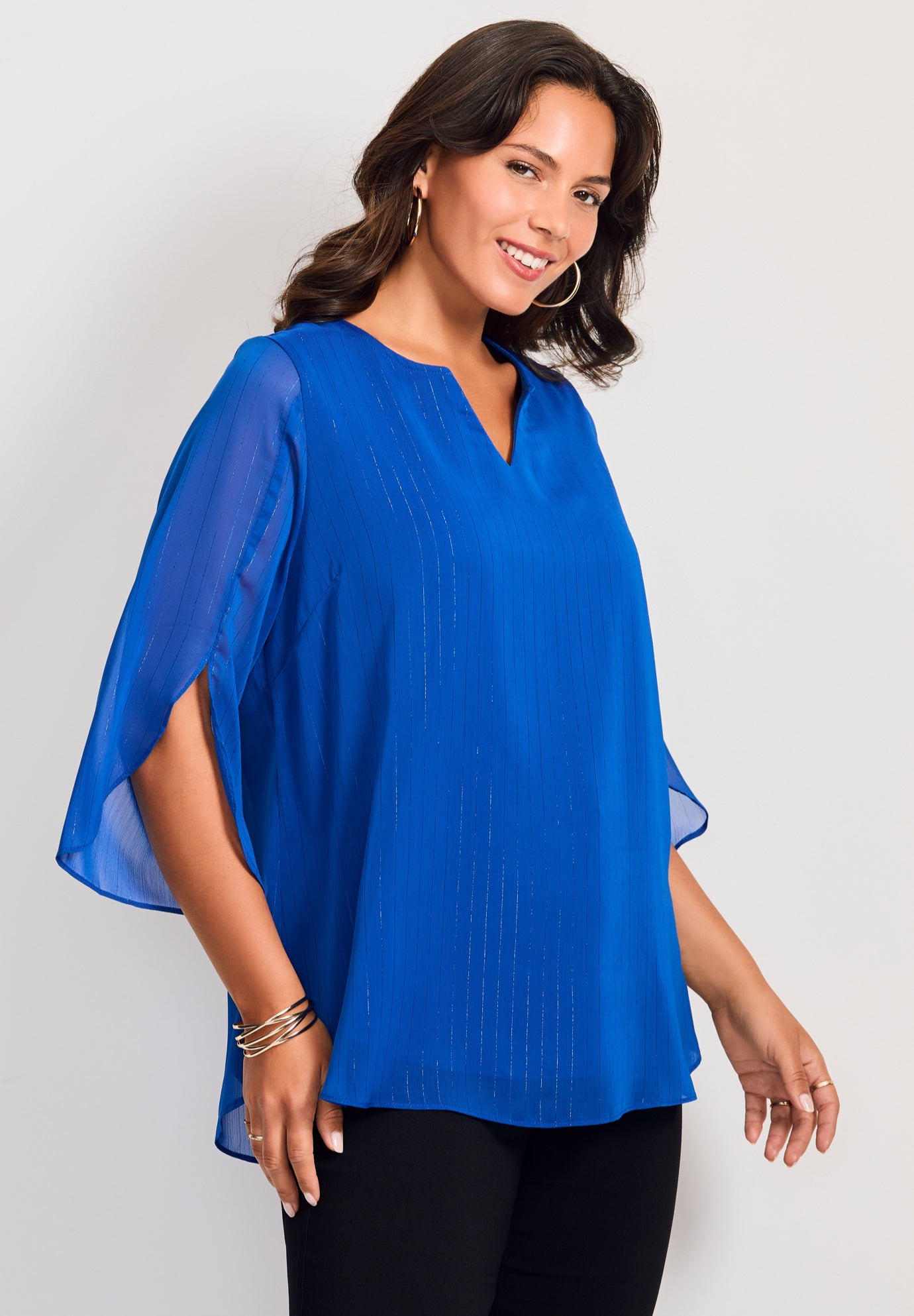 Lurex Stripe Tulip Sleeve Blouse image number 2