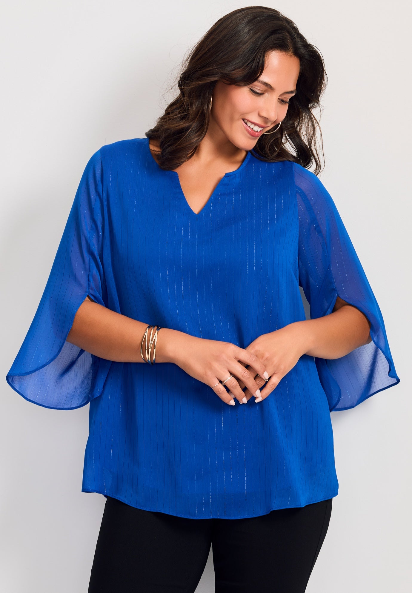 Lurex Stripe Tulip Sleeve Blouse image number 0