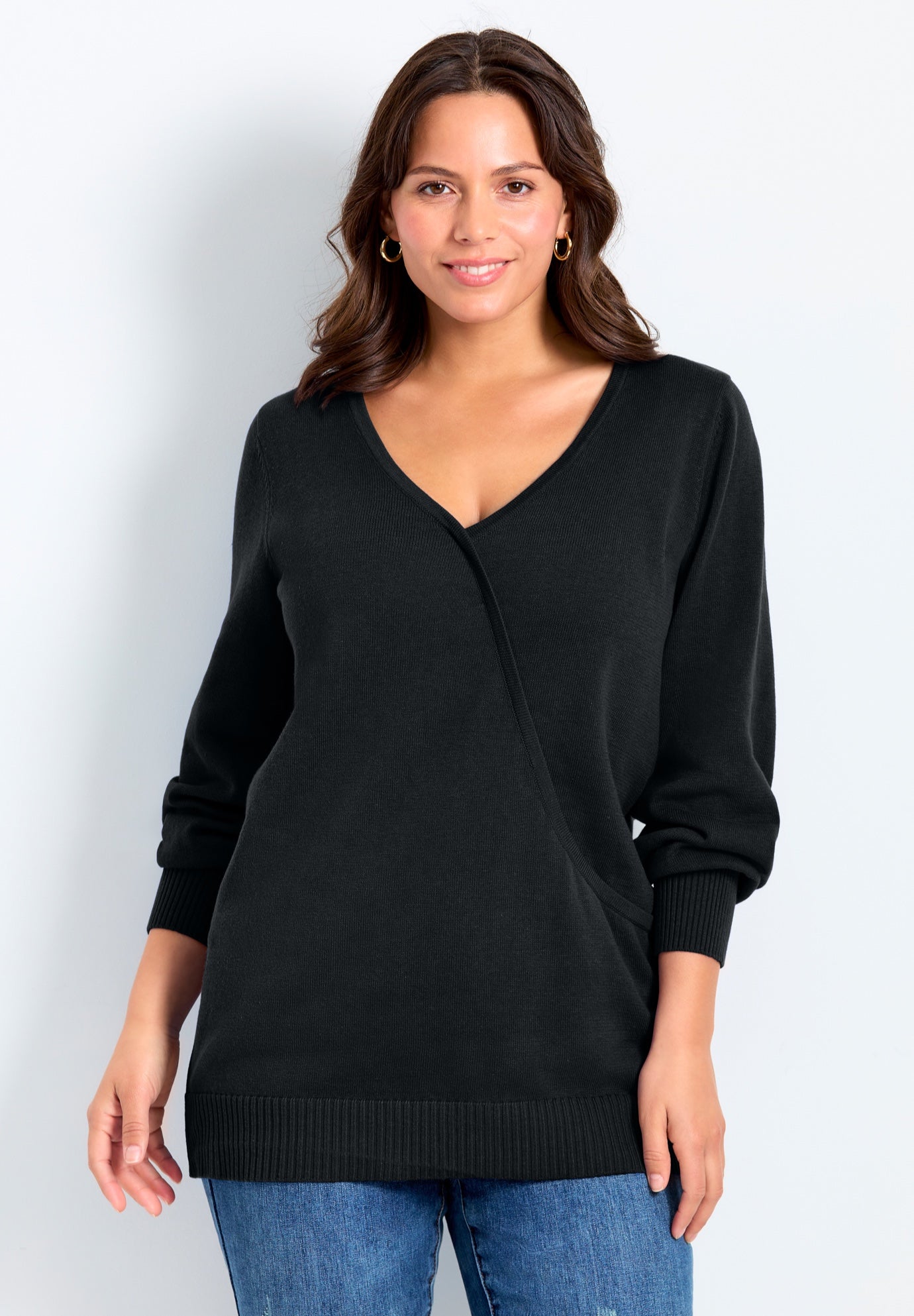 Faux Wrap Pull Over Sweater image number 0