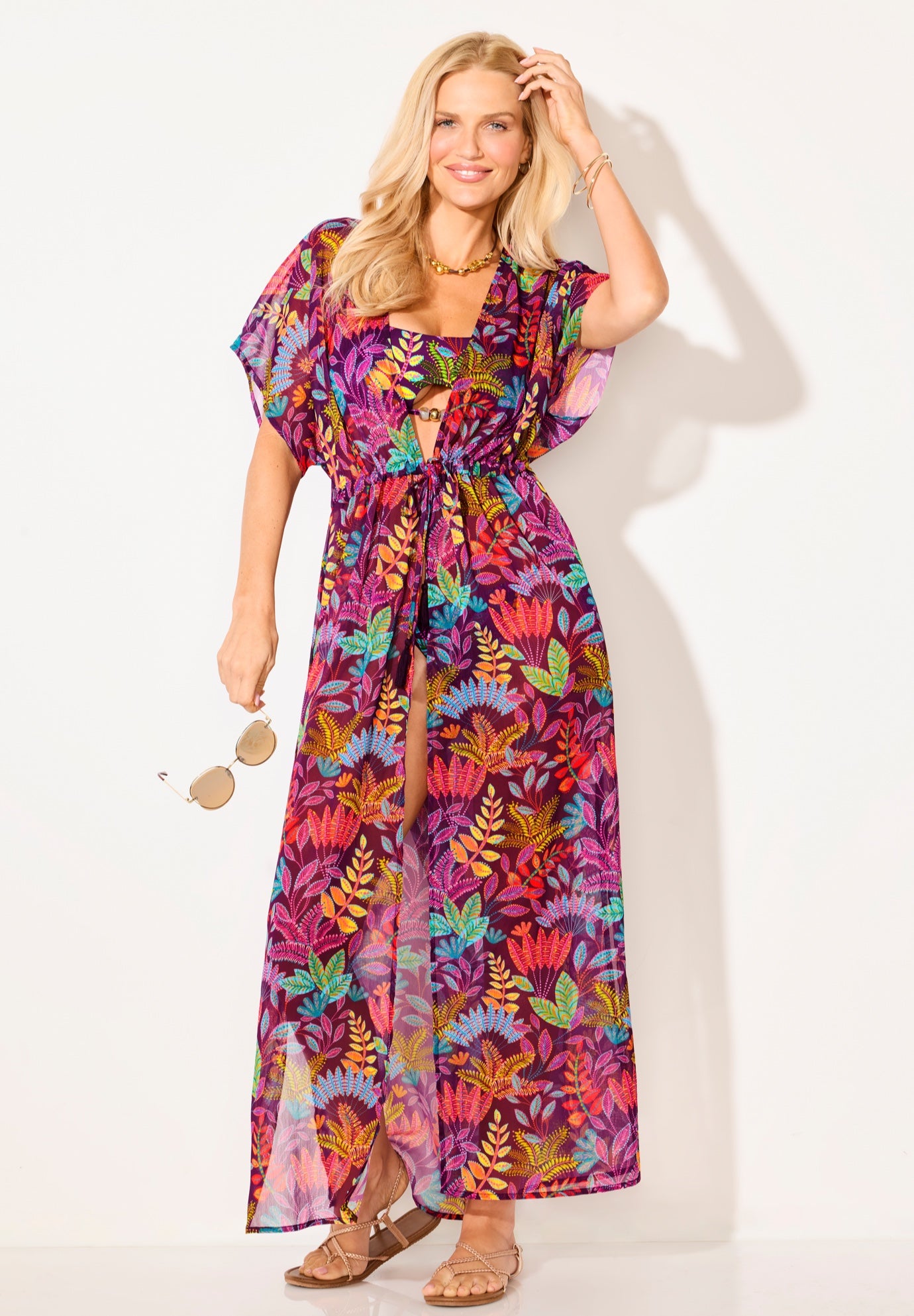  Open Front Tie-Waist Maxi Cover Up image number 0