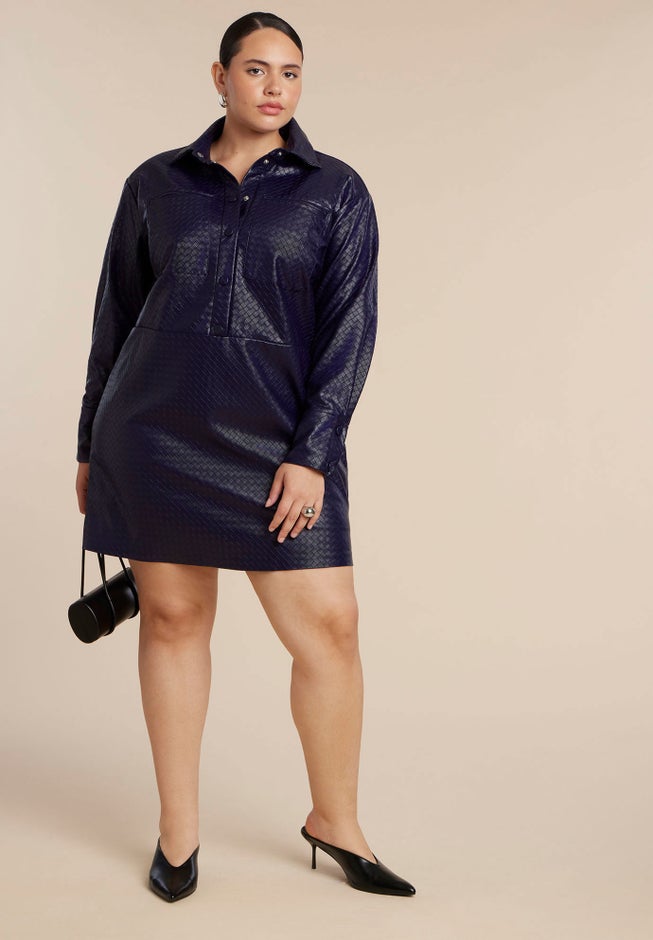 Woven Faux Leather Mini Shirt Dress image number 1