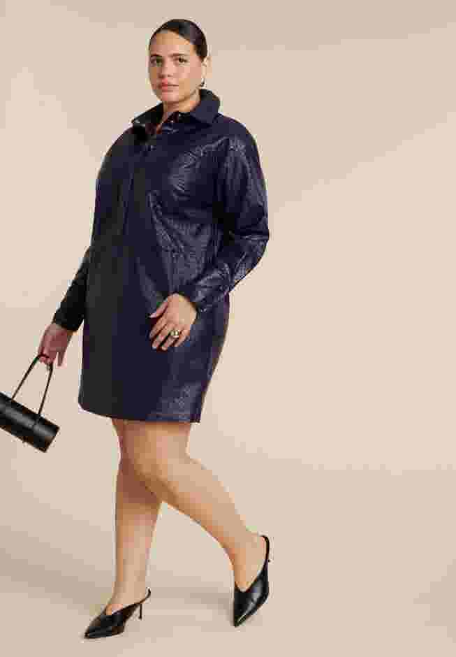 Woven Faux Leather Mini Shirt Dress image number 2