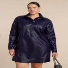 Woven Faux Leather Mini Shirt Dress image number null