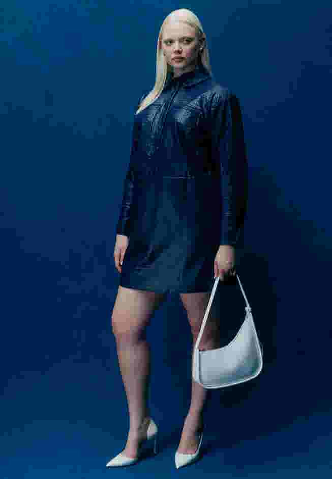 Woven Faux Leather Mini Shirt Dress image number 0
