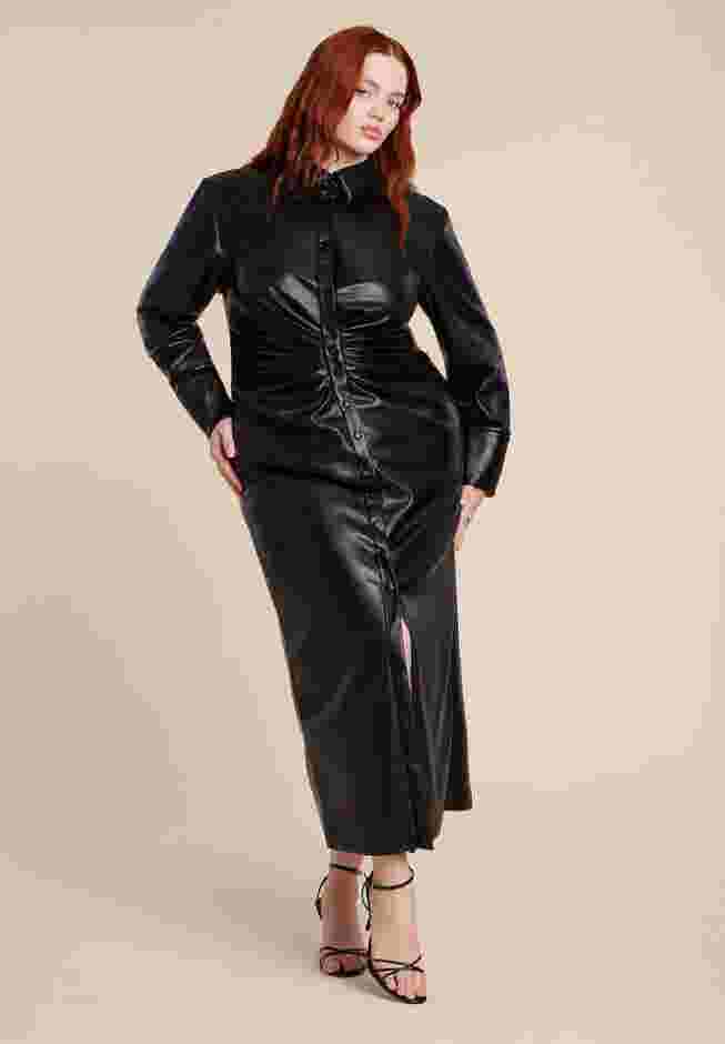 Faux Leather Shirt Dress image number 1