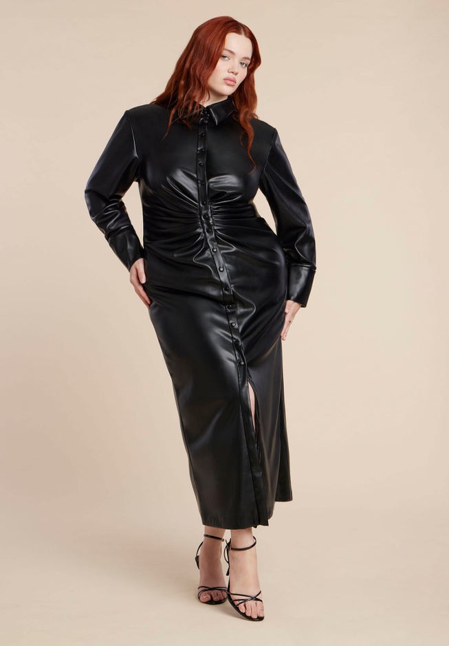 Faux Leather Shirt Dress image number 1
