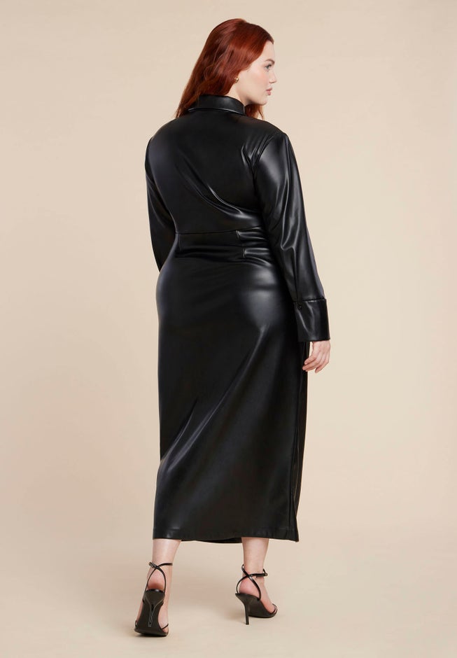 Faux Leather Shirt Dress image number 2