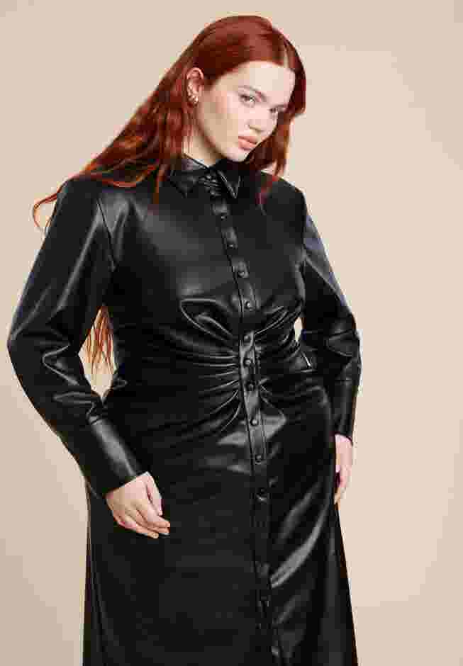 Faux Leather Shirt Dress image number 3