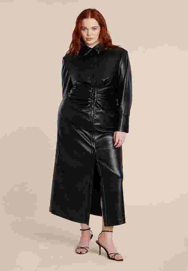 Faux Leather Shirt Dress image number 4