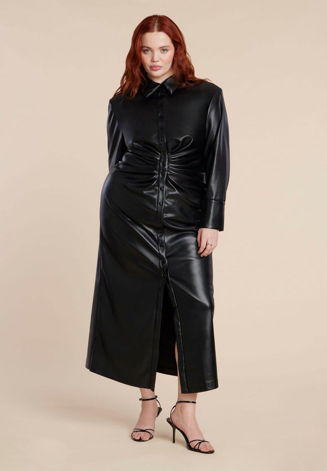Faux Leather Shirt Dress image number 4