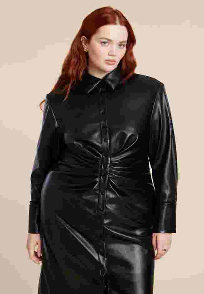 Faux Leather Shirt Dress image number 5