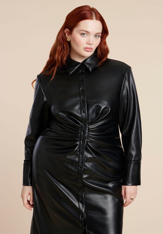 Faux Leather Shirt Dress image number 5
