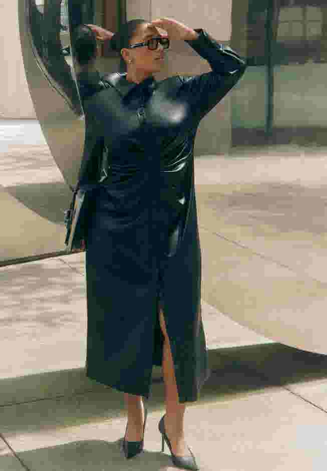 Faux Leather Shirt Dress image number 0