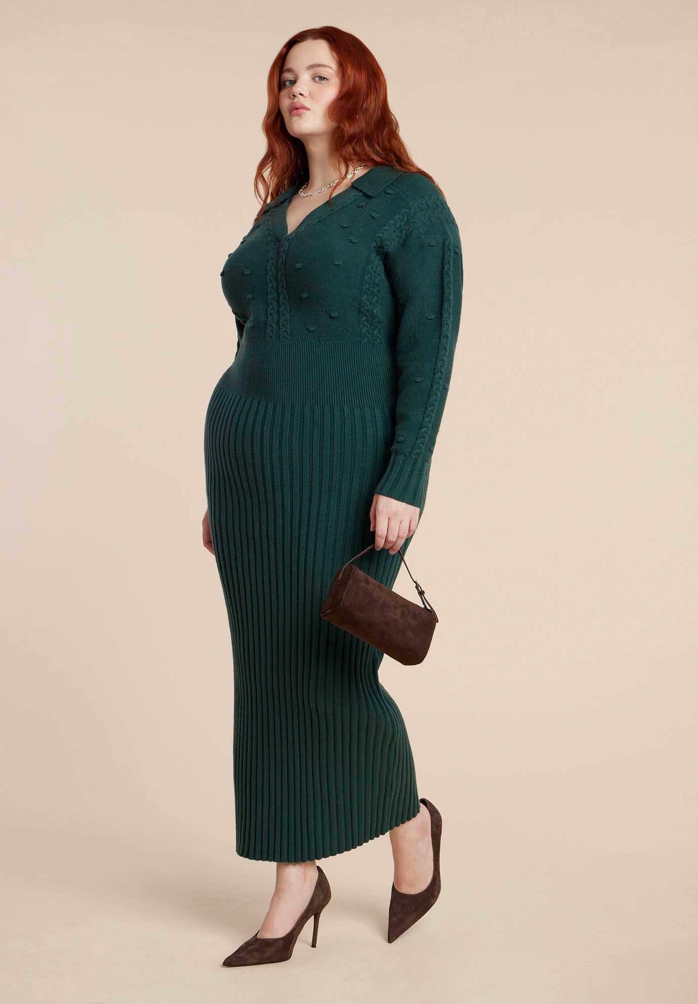 Collared Cinched Sweater Dress image number 2