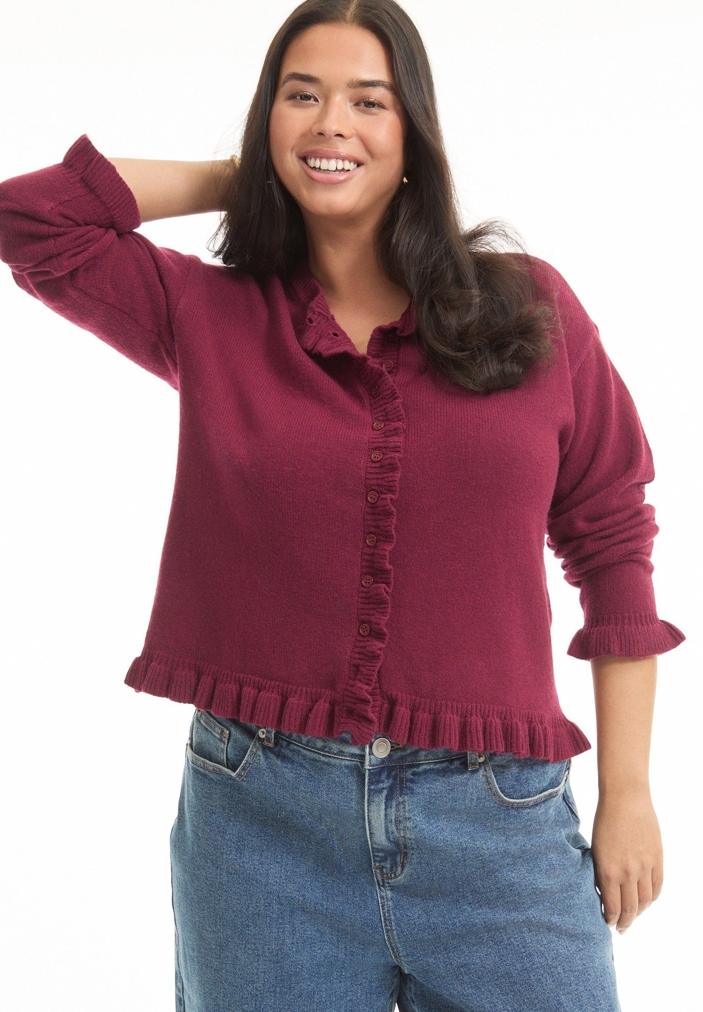 Ruffle Hem Buttoned Sweater image number 0