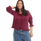 Ruffle Hem Buttoned Sweater image number null