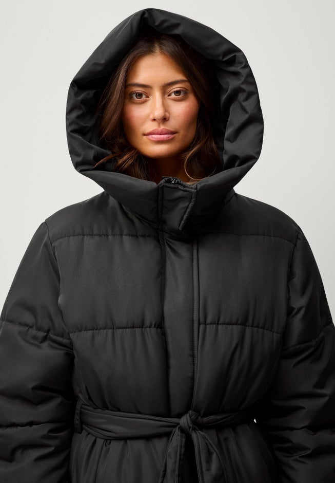 Long Belted Puffer with Hood image number 3
