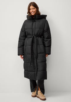 Long Belted Puffer with Hood